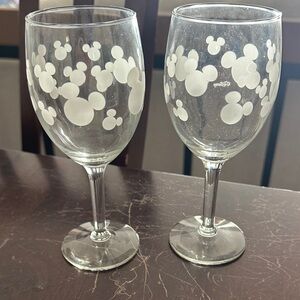 Disney Etched Mickey Head Wine Glasses - Set of 2